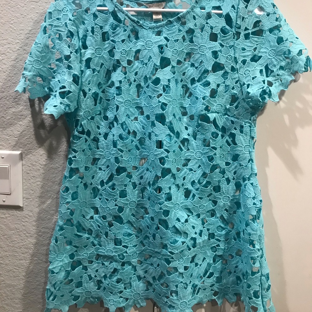 Est 1946 S Turquoise Crochet Short Sleeve Top